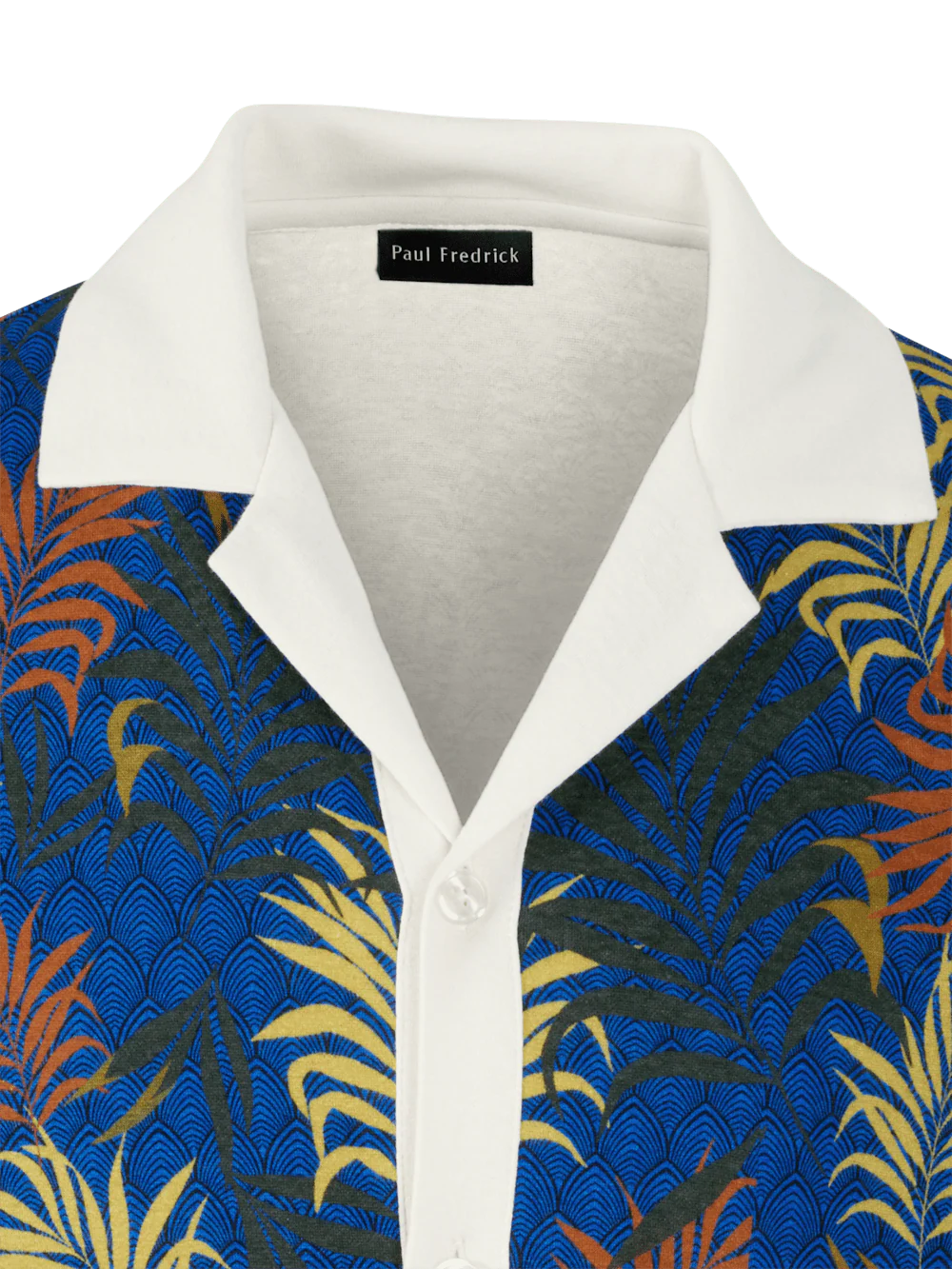 Linen Blend Button Front Camp Collar - Blue Multi - Image 6