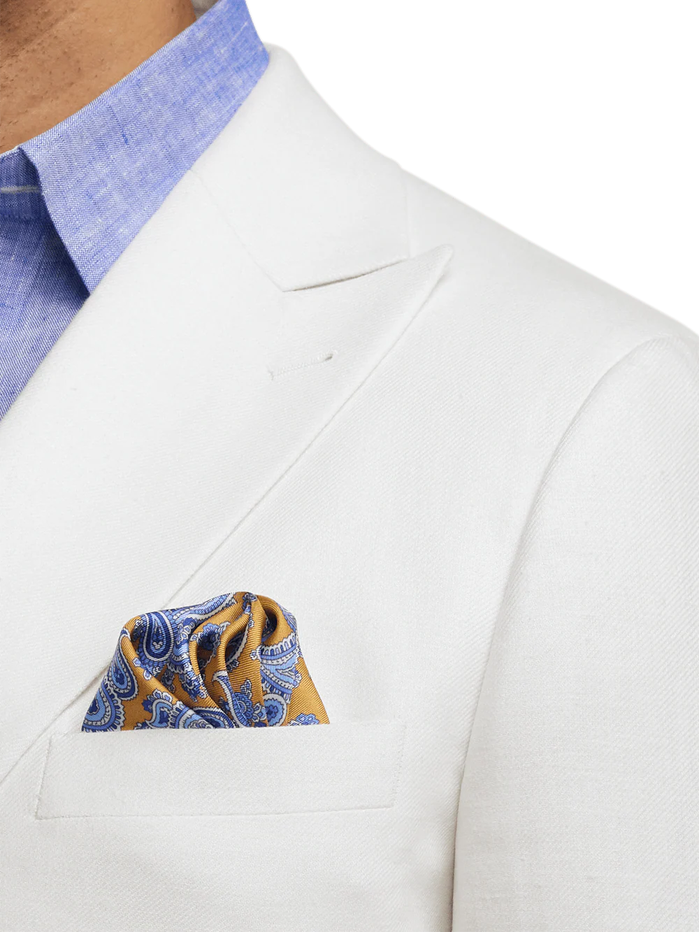 Linen Blend Double Breasted Peak Lapel Suit Jacket - White - Image 6