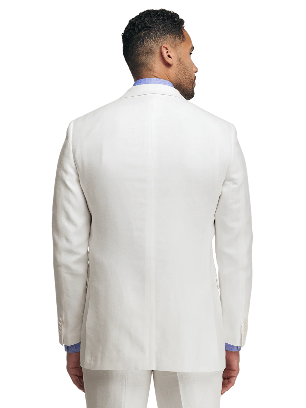 Linen Blend Double Breasted Peak Lapel Suit Jacket - White - Image 7
