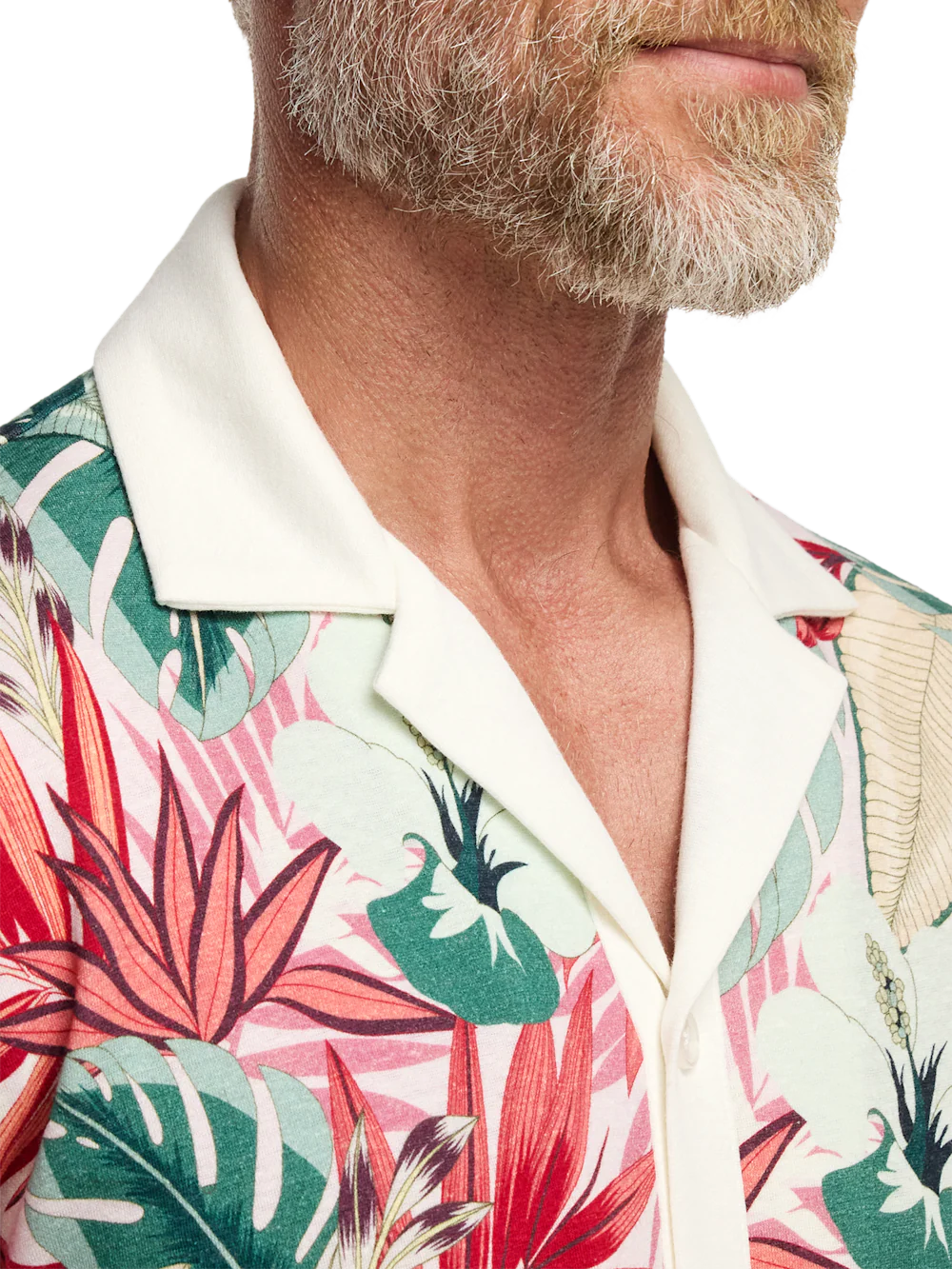 Linen Blend Full Button Front Camp Collar - Pink Multi - Image 3