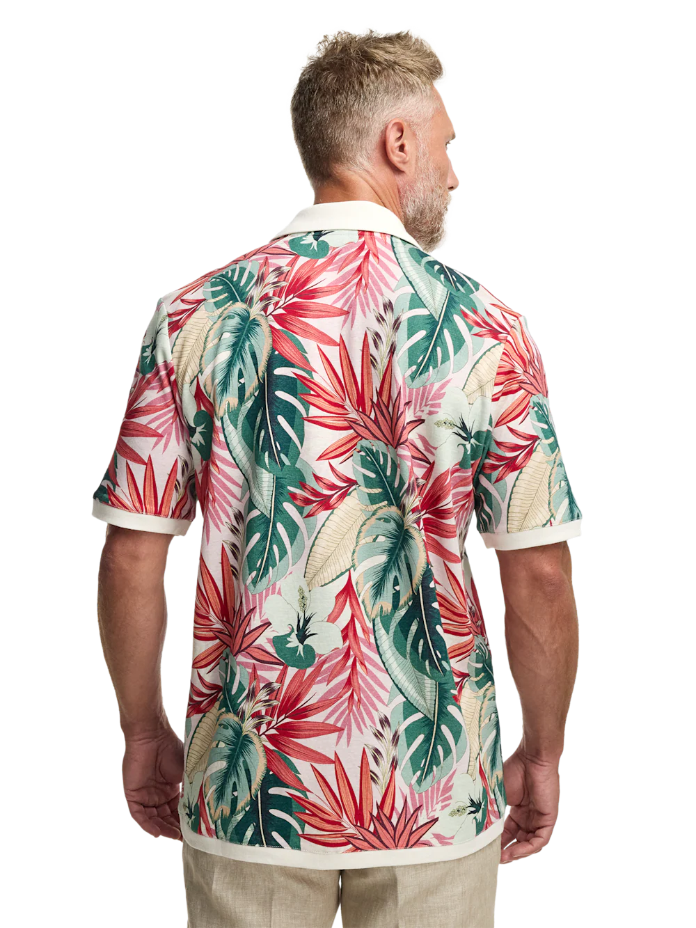 Linen Blend Full Button Front Camp Collar - Pink Multi - Image 5