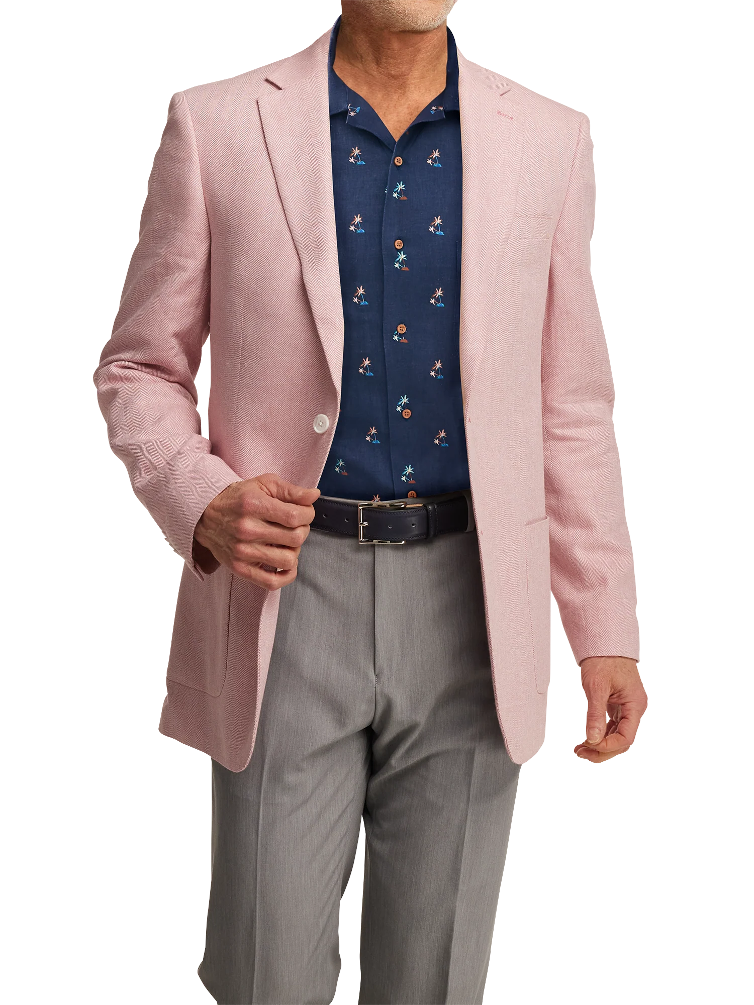 Linen Blend Herringbone Notch Lapel Sport Coat - Watermelon - Image 2