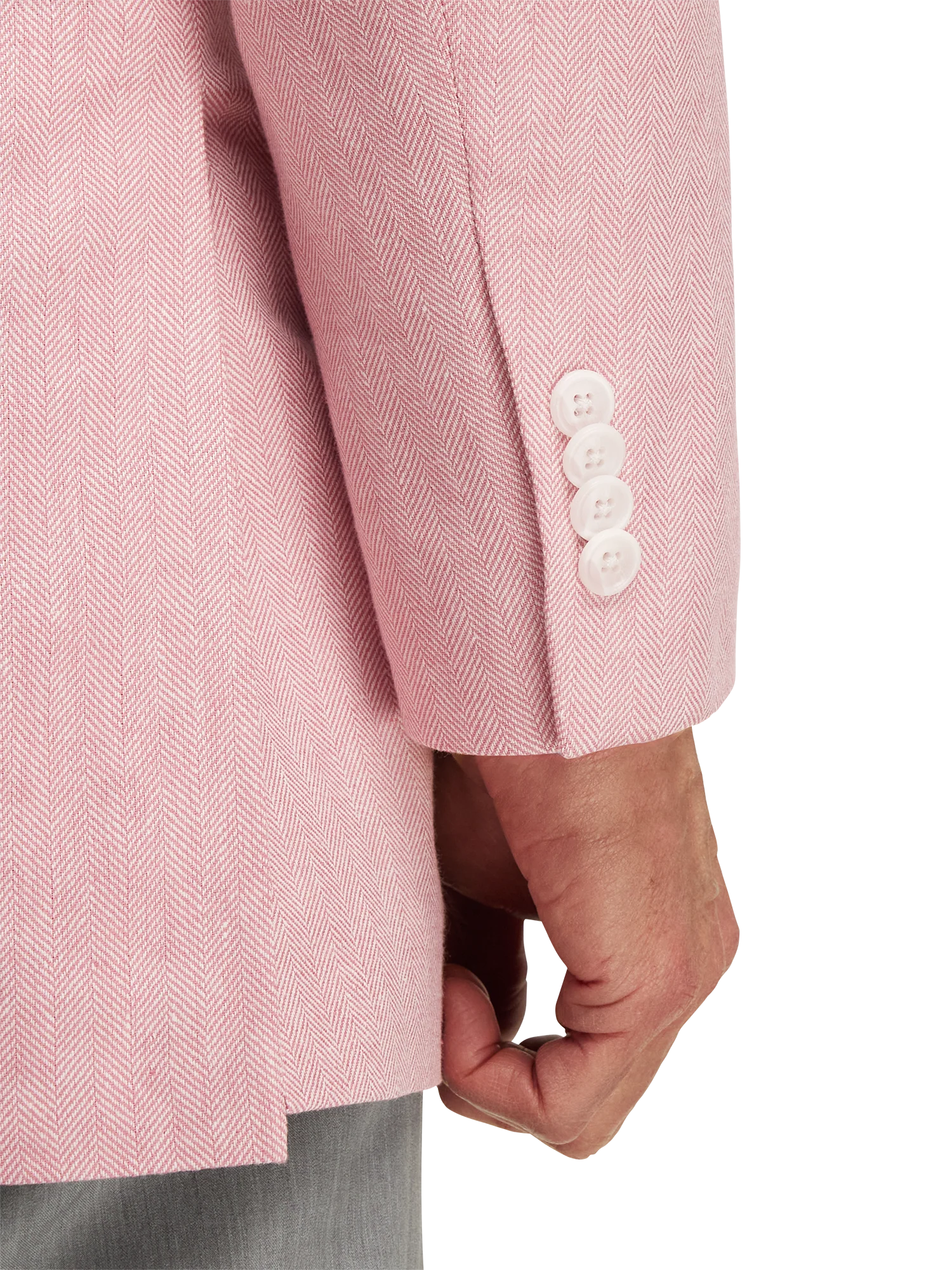 Linen Blend Herringbone Notch Lapel Sport Coat - Watermelon - Image 3