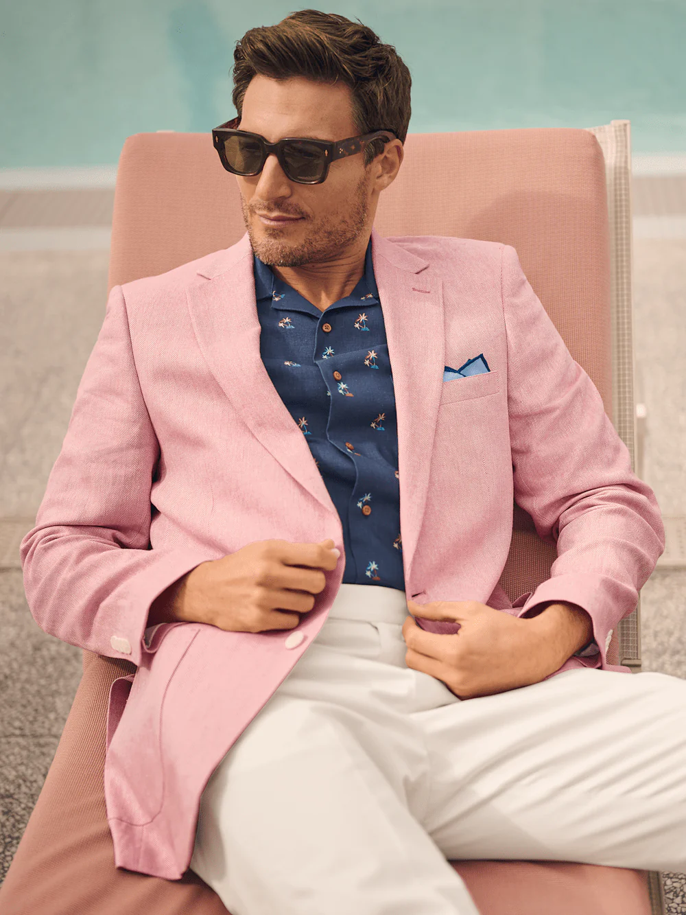 Linen Blend Herringbone Notch Lapel Sport Coat - Watermelon - Image 8