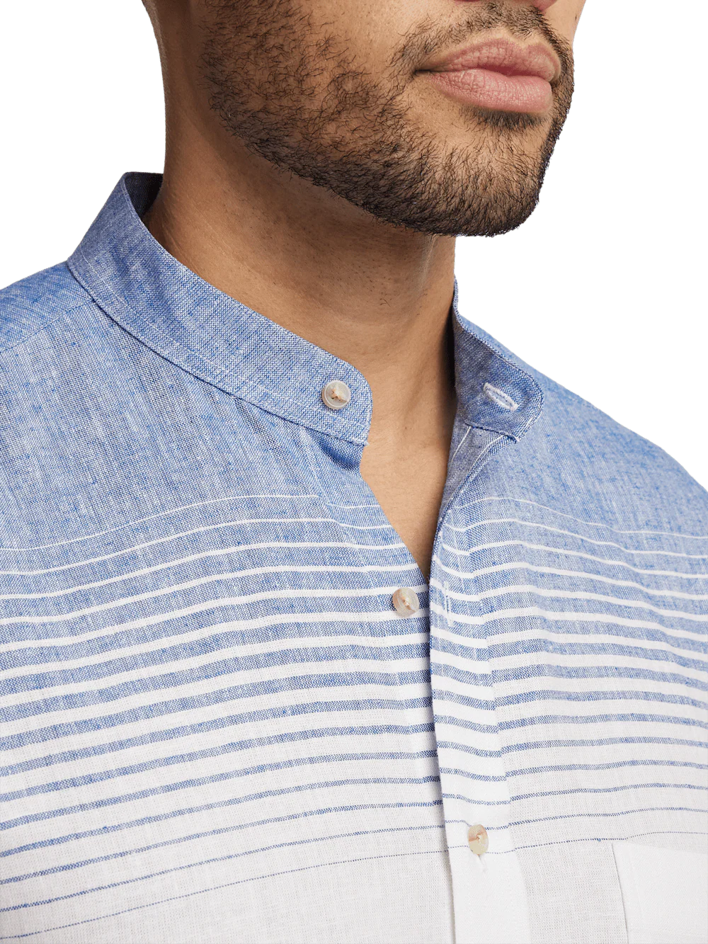 Linen Blend Horizontal Stripe Casual Shirt - Orange/blue - Image 3