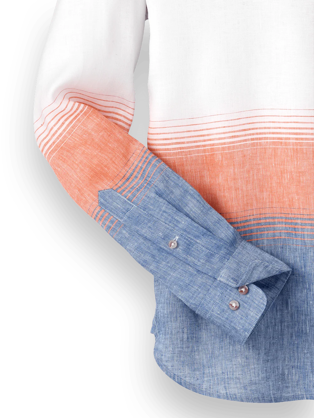 Linen Blend Horizontal Stripe Casual Shirt - Orange/blue - Image 7