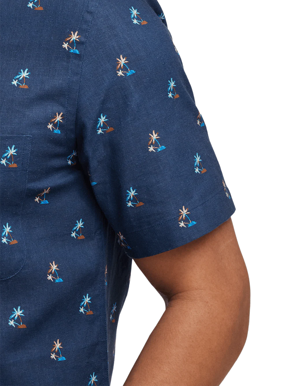 Linen Blend Novelty Print Casual Shirt - Navy - Image 4