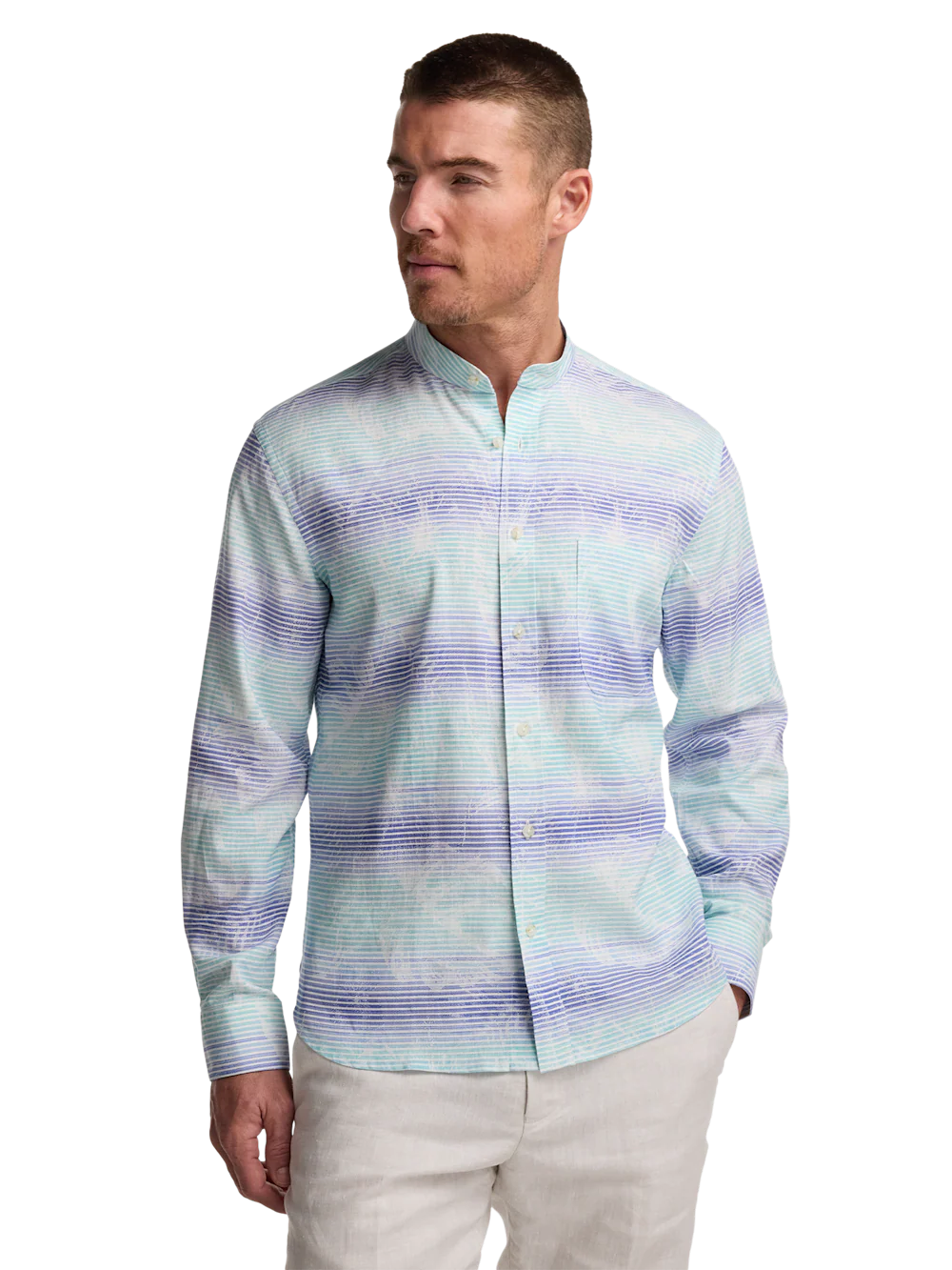 Linen Blend Ombre Stripe Casual Shirt - Multi - Image 2