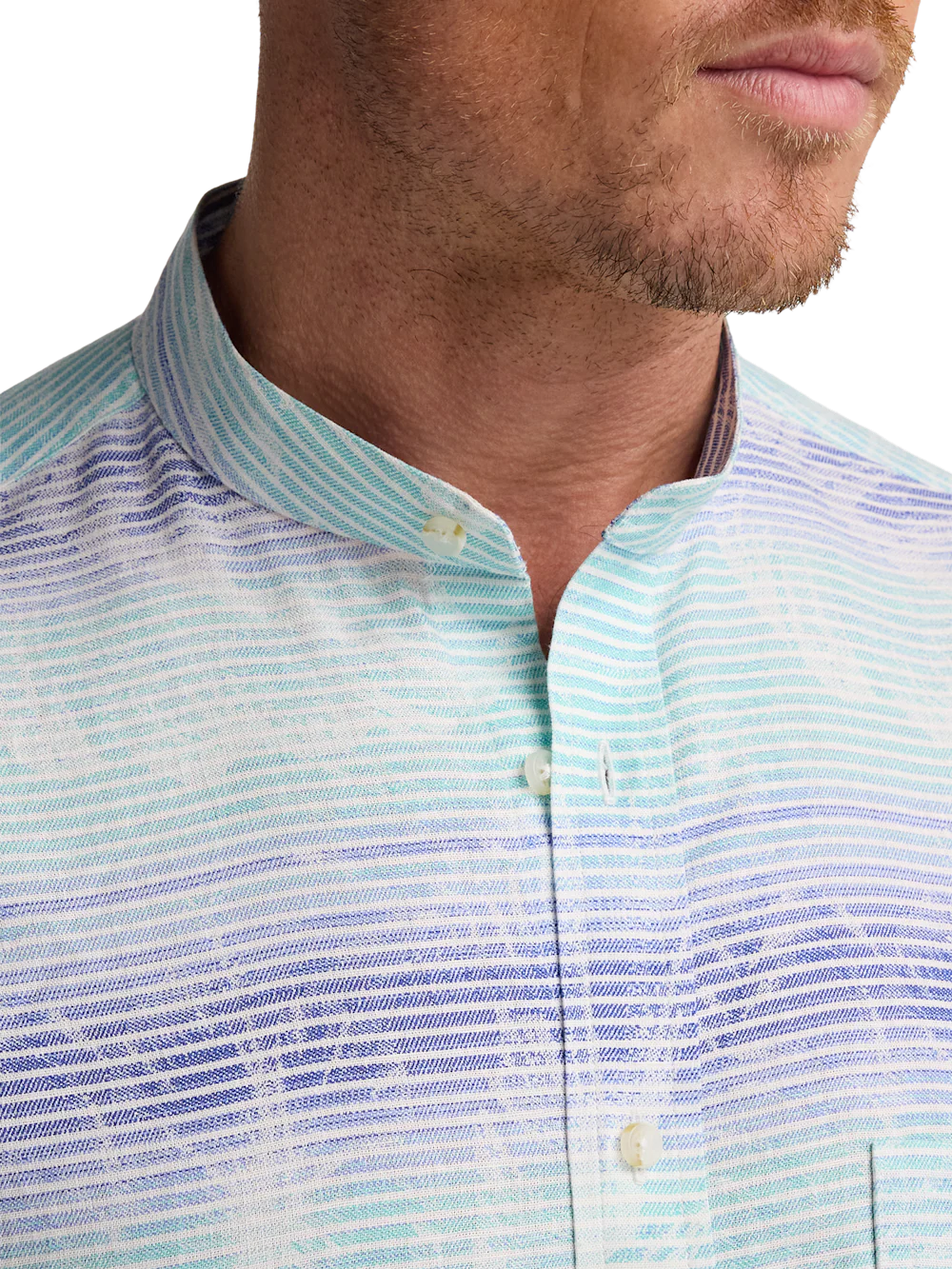 Linen Blend Ombre Stripe Casual Shirt - Multi - Image 3
