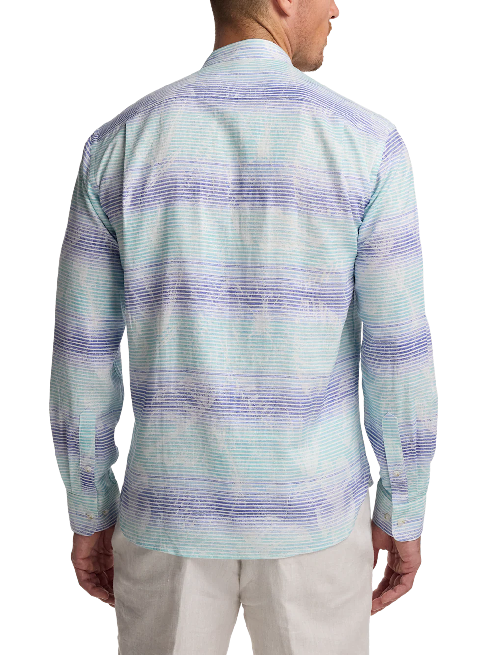 Linen Blend Ombre Stripe Casual Shirt - Multi - Image 5