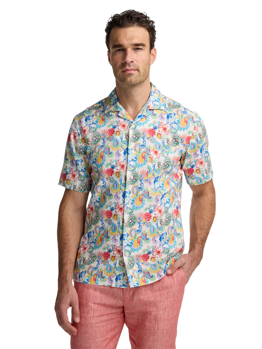 Linen Blend Paisley Casual Shirt - White Multi - Image 2