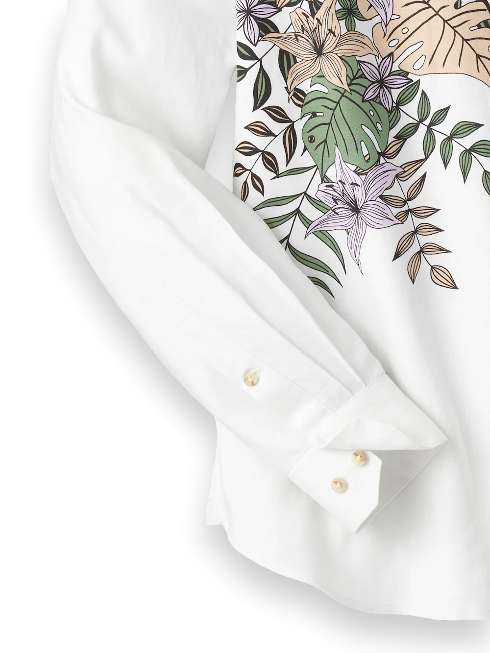 Linen Blend Print Panel Casual Shirt - Multi - Image 7