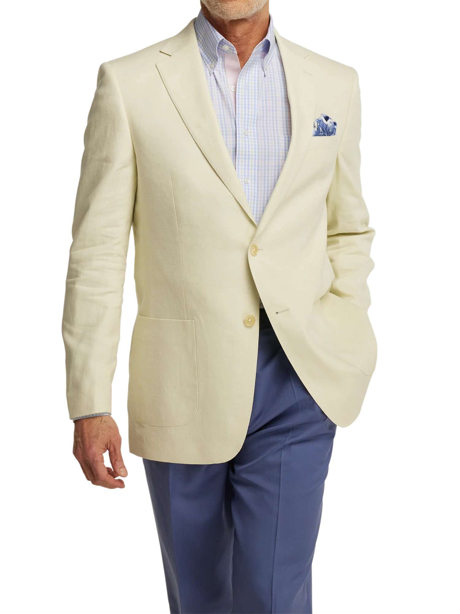 Linen Blend Single Breasted Notch Lapel Sport Coat - Butter - Image 2