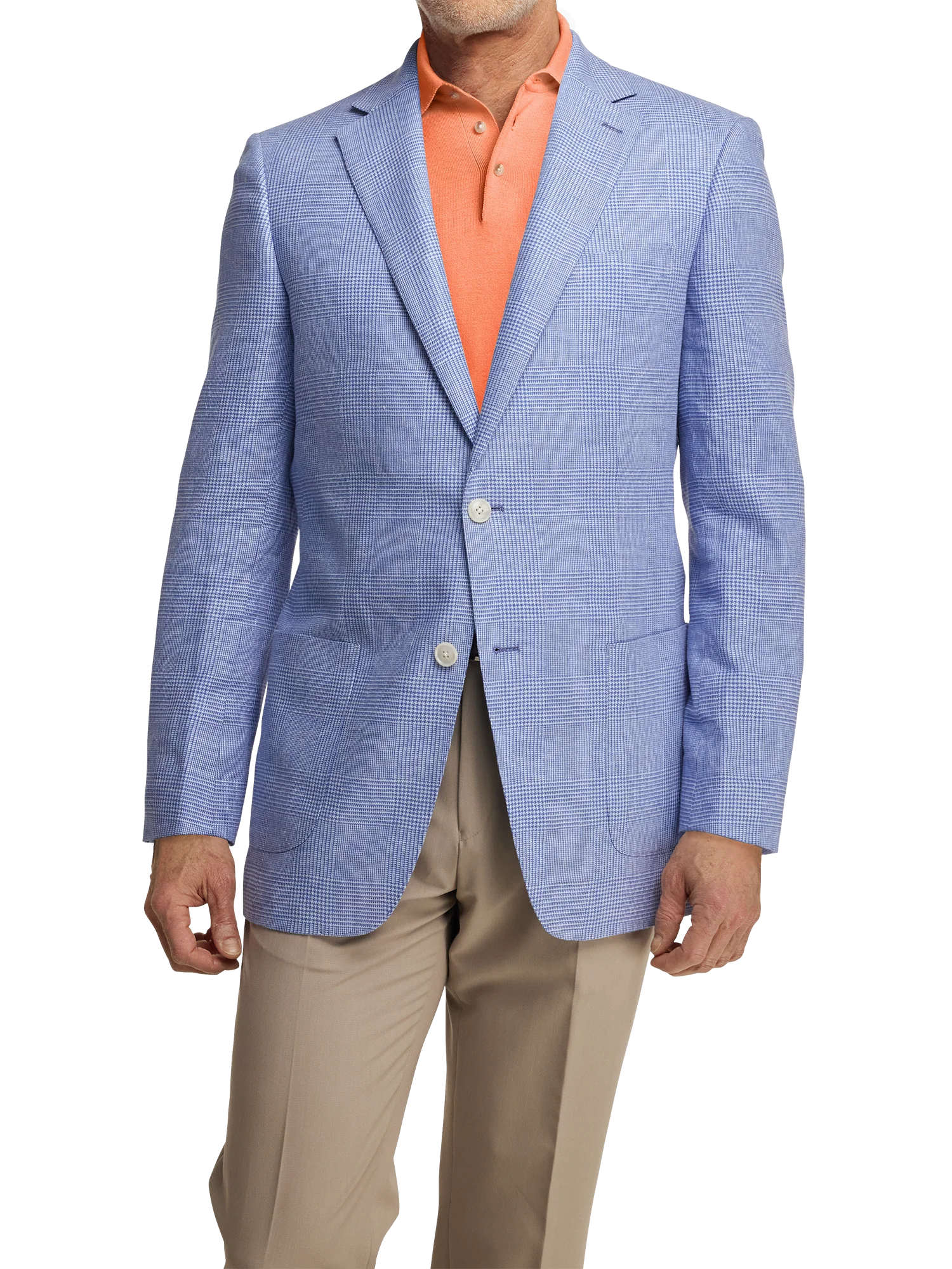 Linen Blend Single Breasted Notch Lapel Sport Coat - Blue - Image 2