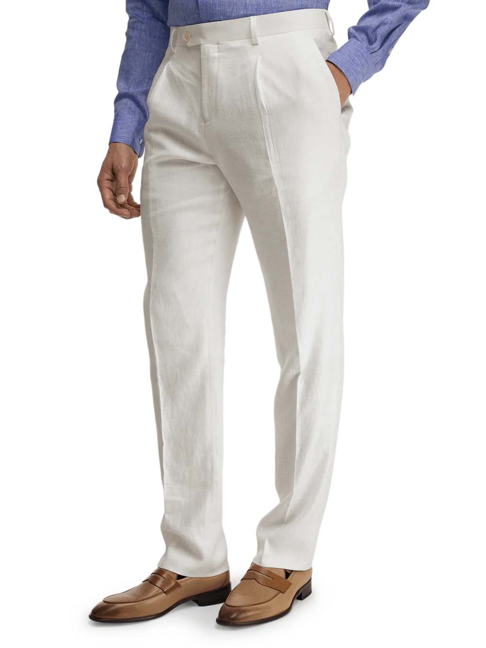 Linen Blend Single Pleat Suit Pants - White - Image 4