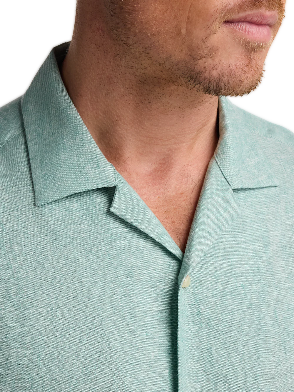 Linen Blend Solid Casual Shirt - Light Aqua - Image 3