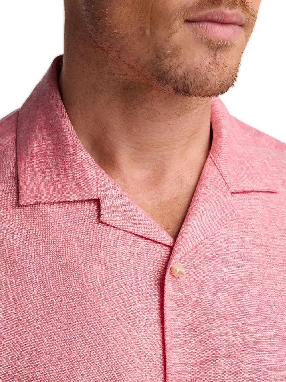 Linen Blend Solid Casual Shirt - Light Red - Image 3