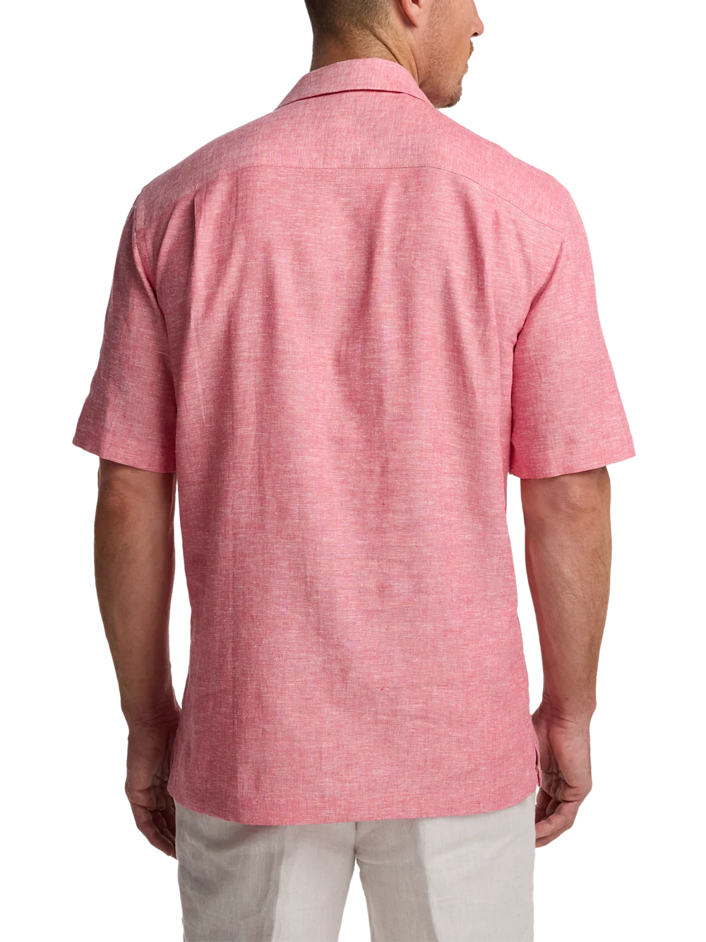 Linen Blend Solid Casual Shirt - Light Red - Image 5