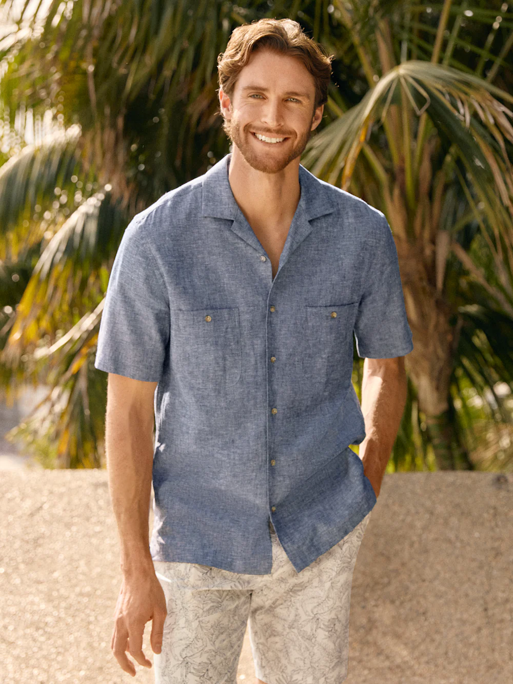 Linen Blend Solid Casual Shirt - Blue - Image 7