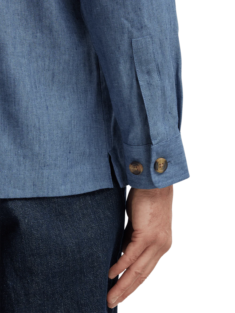 Linen Blend Solid Overshirt - Blue - Image 4