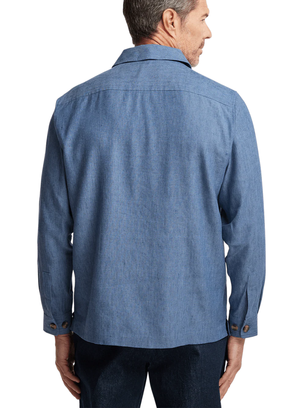 Linen Blend Solid Overshirt - Blue - Image 5
