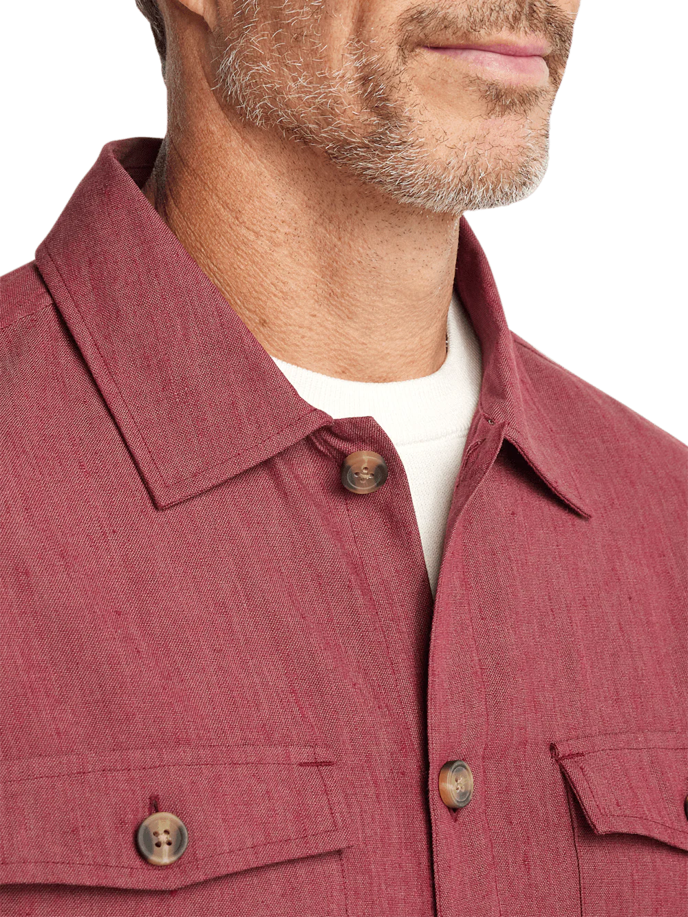 Linen Blend Solid Overshirt - Burgundy - Image 3