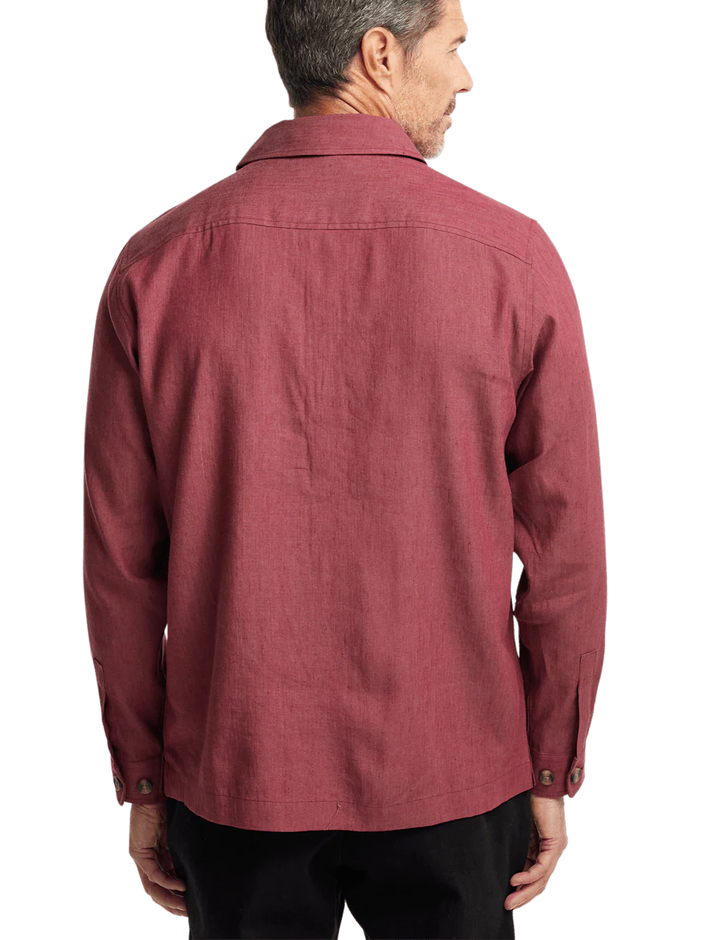 Linen Blend Solid Overshirt - Burgundy - Image 5