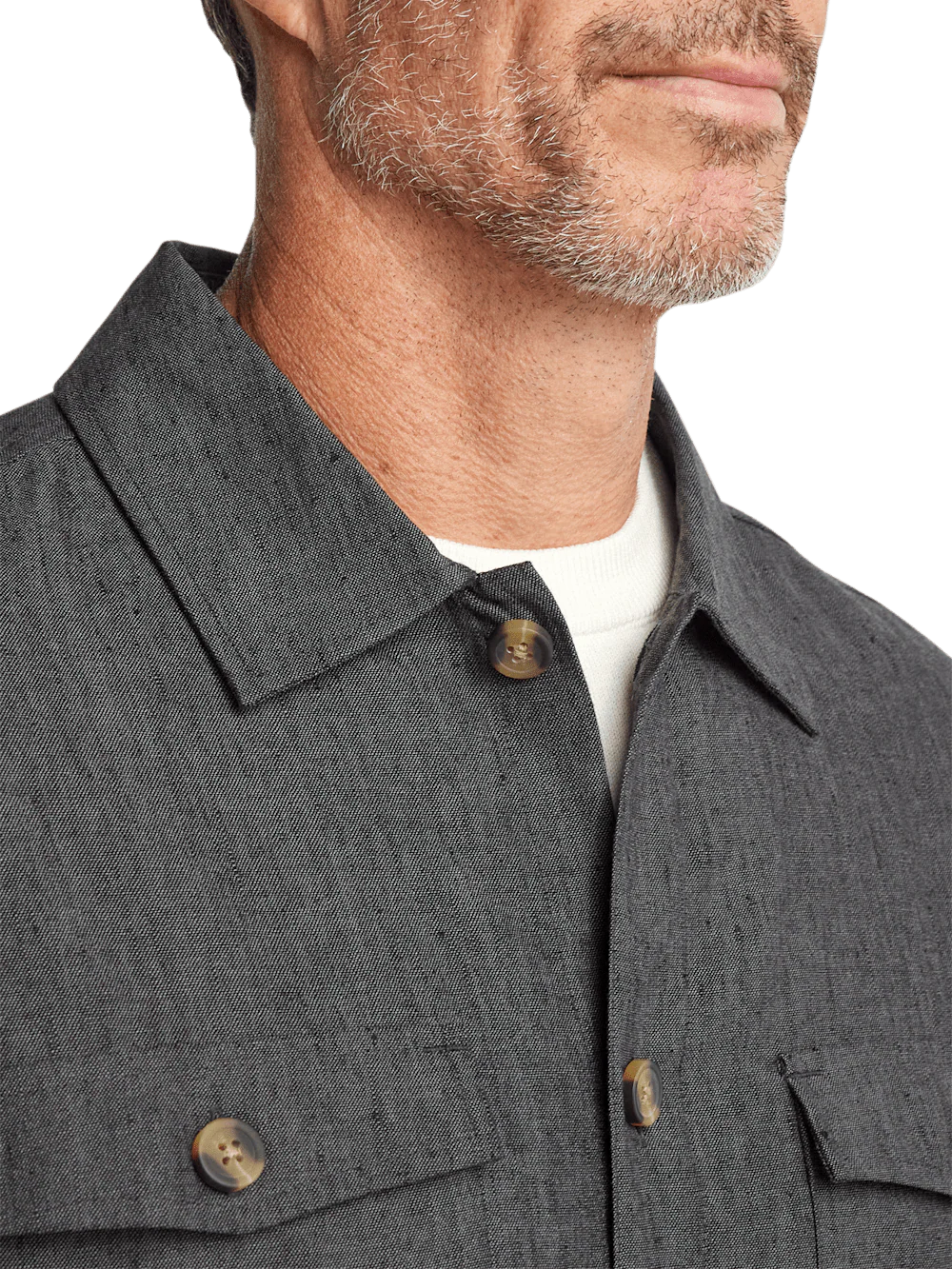 Linen Blend Solid Overshirt - Charcoal - Image 3