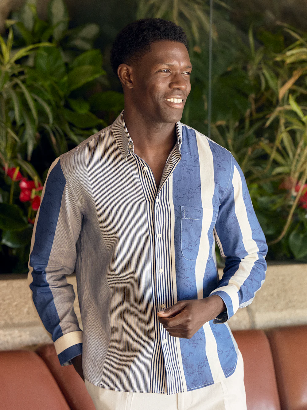 Linen Blend Stripe Casual Shirt - Blue/white - Image 8