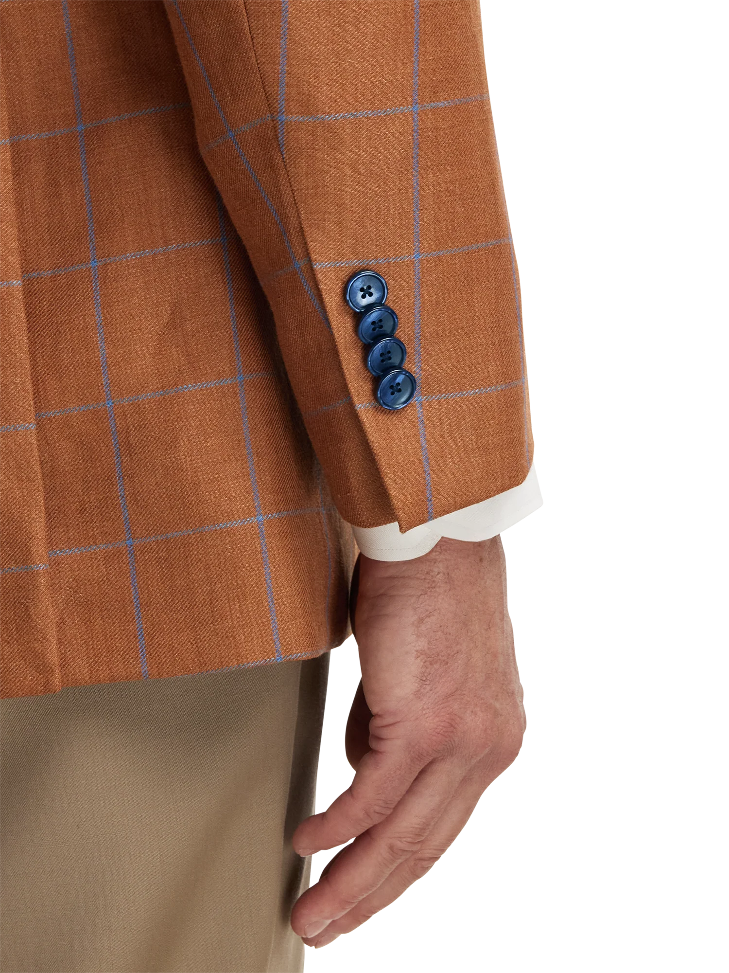 Linen Blend Windowpane Single Breasted Notch Lapel Sport Coat - Rust - Image 3