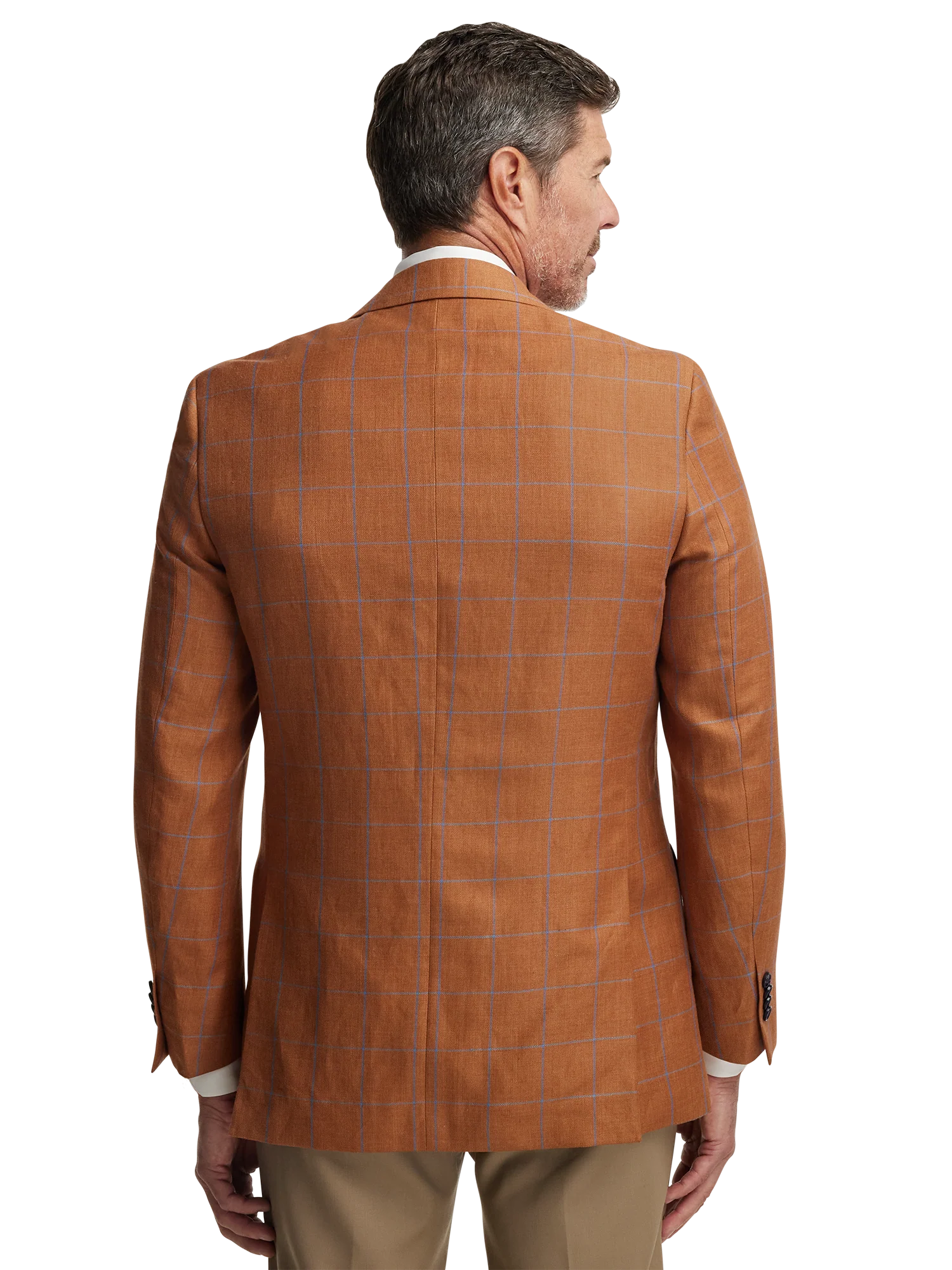 Linen Blend Windowpane Single Breasted Notch Lapel Sport Coat - Rust - Image 7