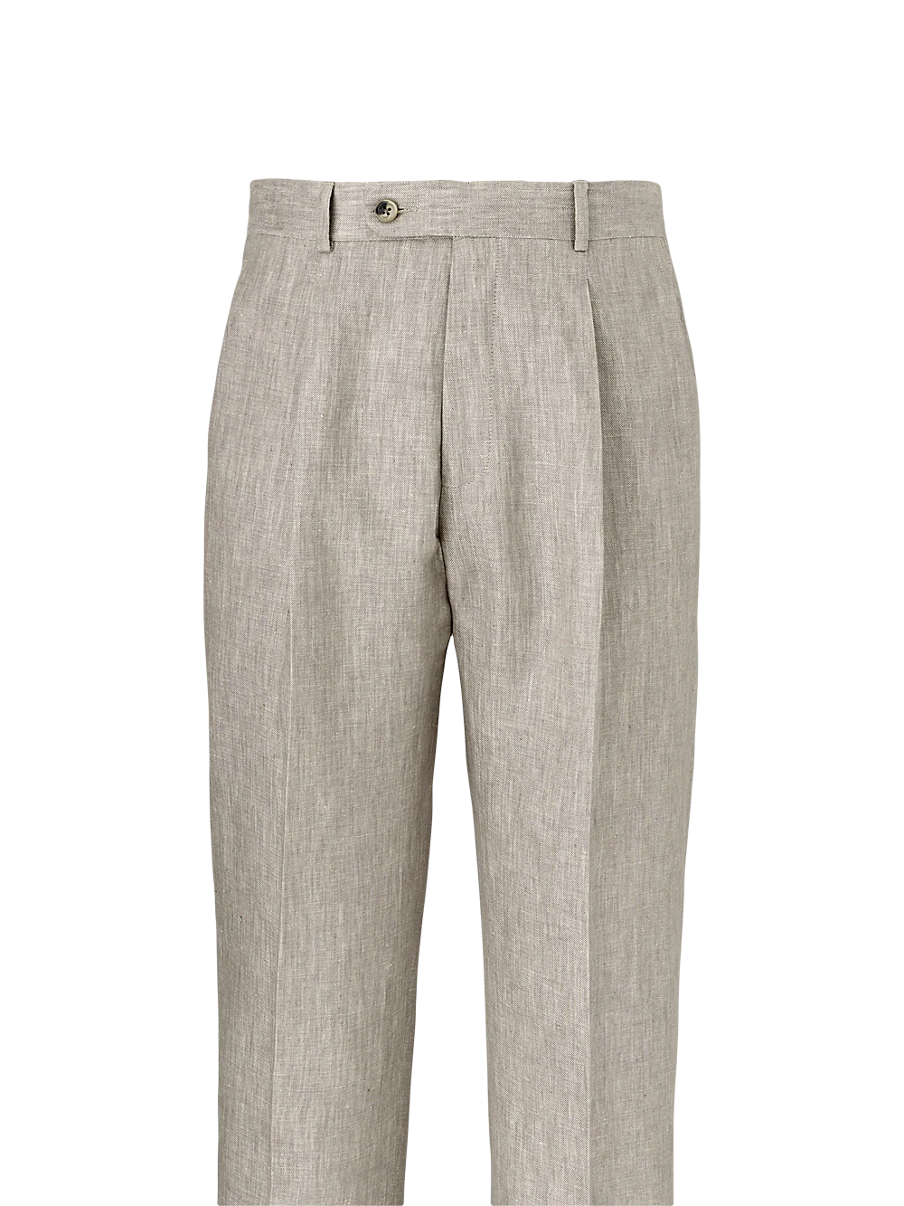 Linen Chambray Twill Single Pleat Pants - Khaki - Image 2