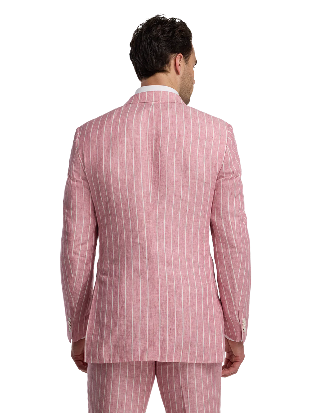 Linen Pinstripe Double Breasted Peak Lapel Suit - Pink/white - Image 7