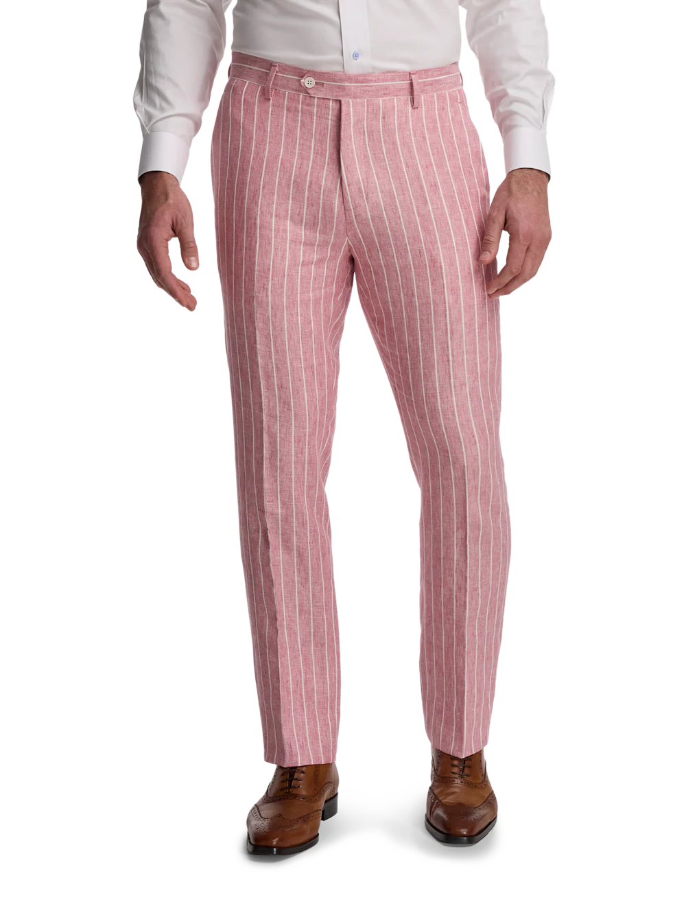 Linen Pinstripe Double Breasted Peak Lapel Suit - Pink/white - Image 8