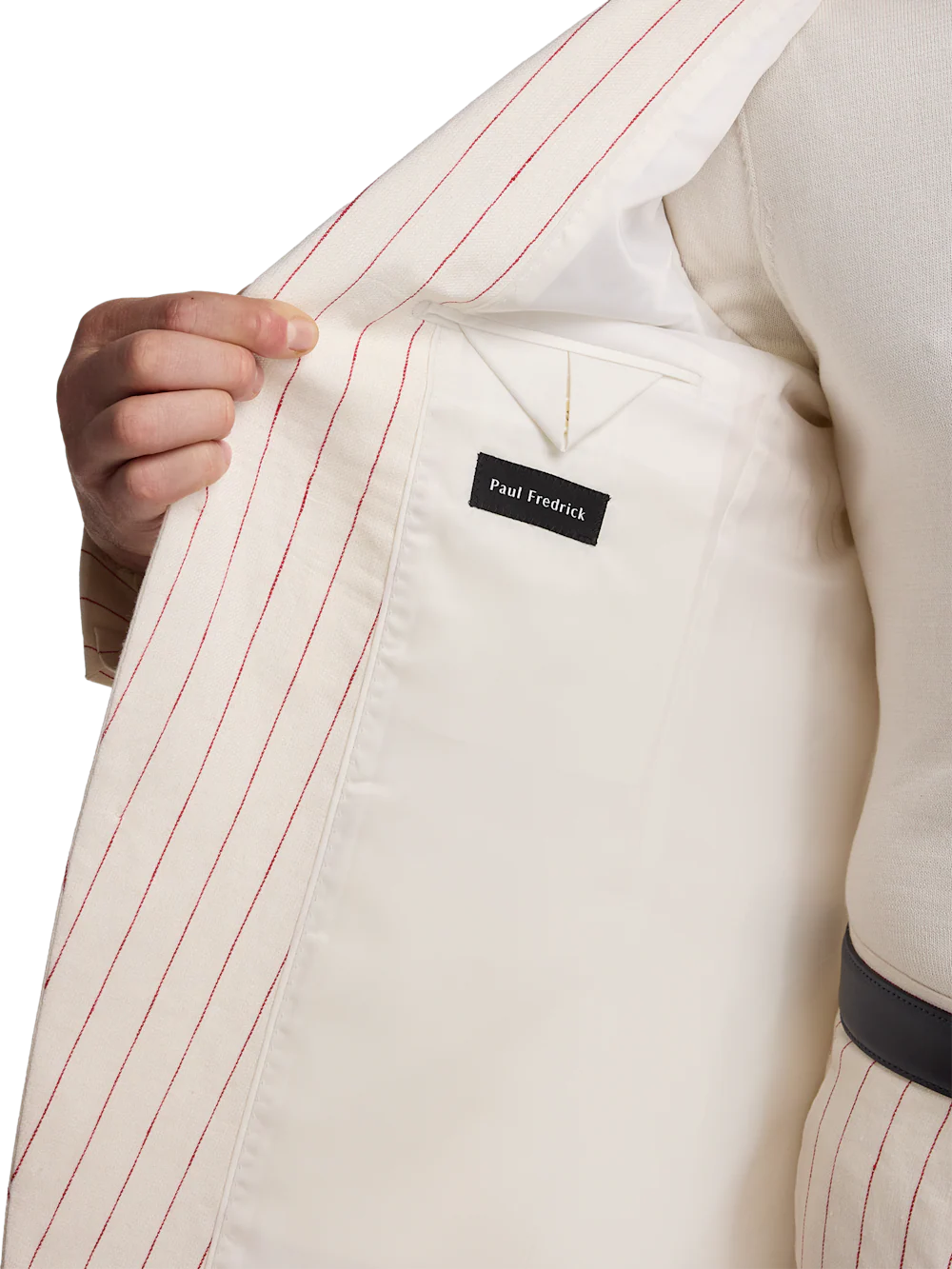 Linen Pinstripe Single Breasted Notch Lapel Suit - White/red - Image 4
