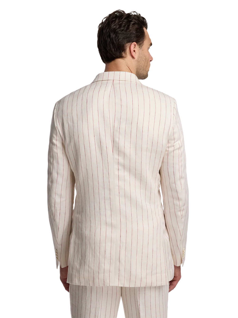 Linen Pinstripe Single Breasted Notch Lapel Suit - White/red - Image 7
