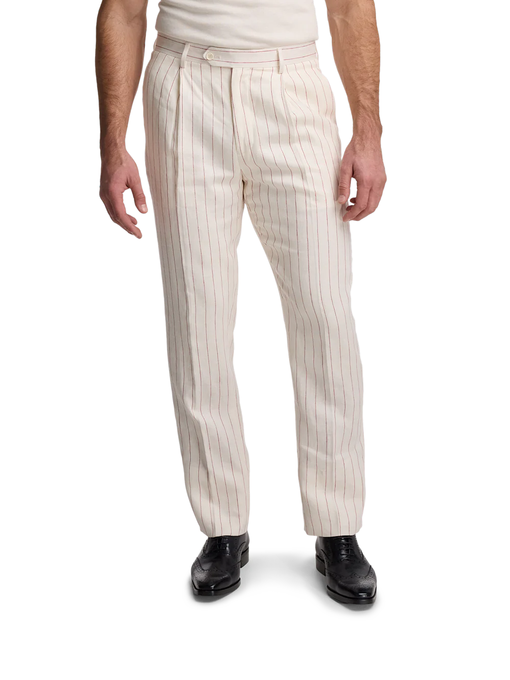 Linen Pinstripe Single Breasted Notch Lapel Suit - White/red - Image 8