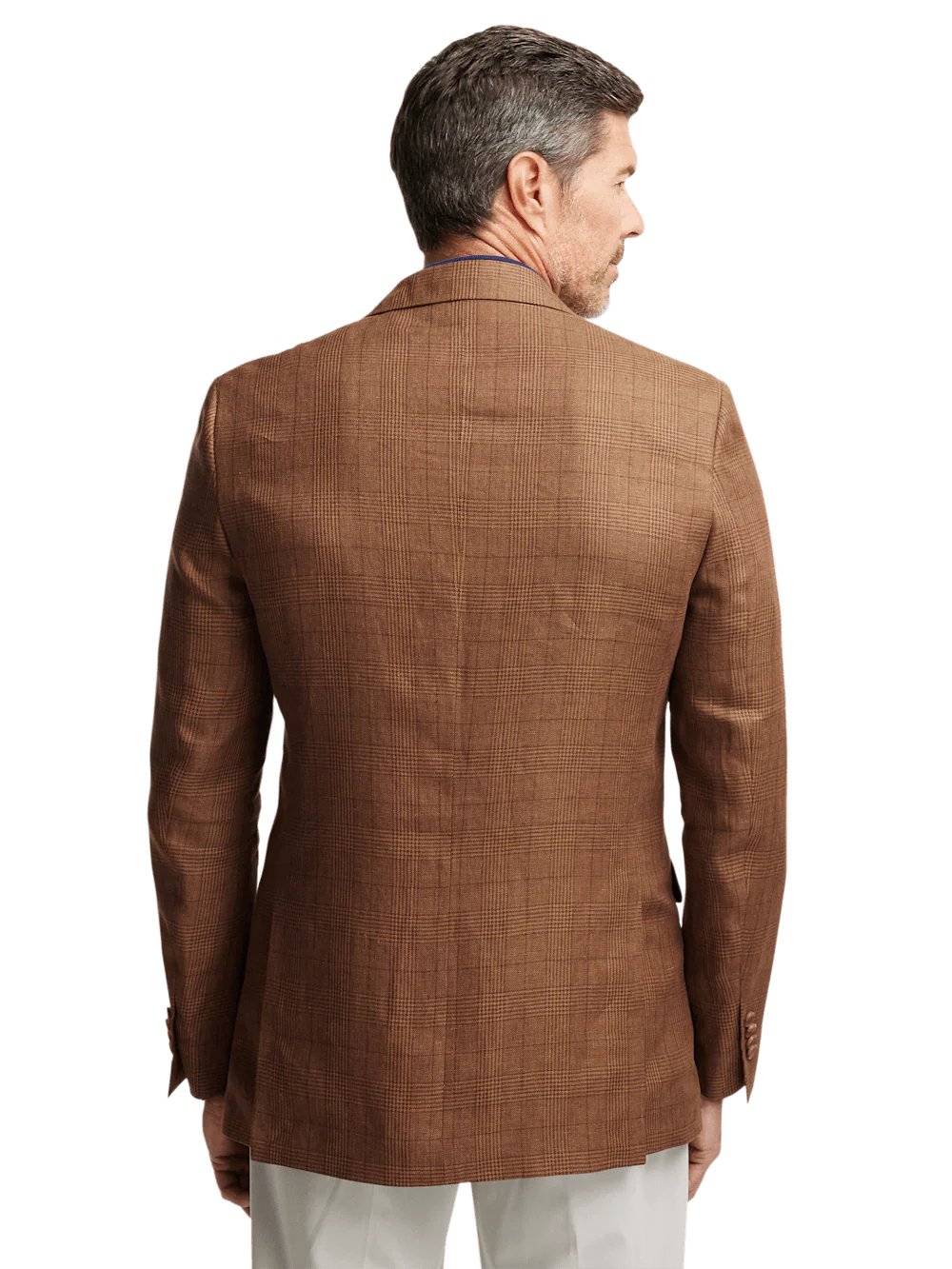 Linen Plaid Single Breasted Notch Lapel Sport Coat - Brown - Image 7