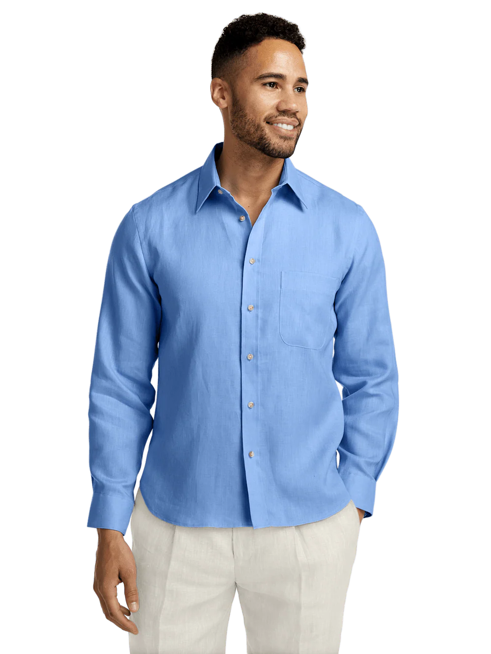 Linen Solid Casual Shirt - Light Blue - Image 2