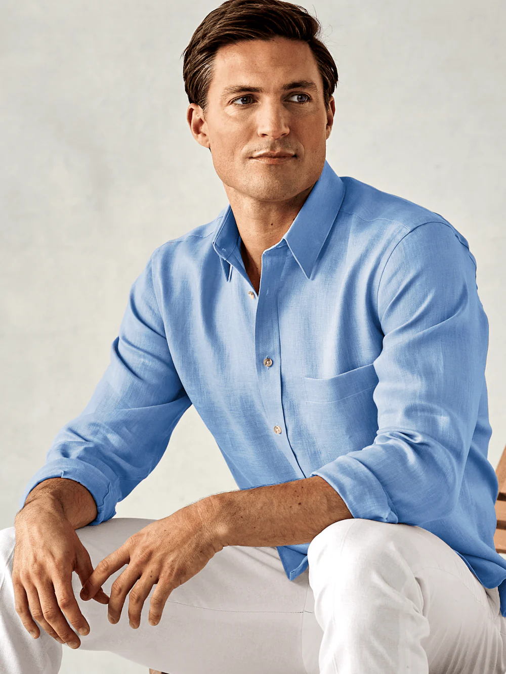 Linen Solid Casual Shirt - Light Blue - Image 8