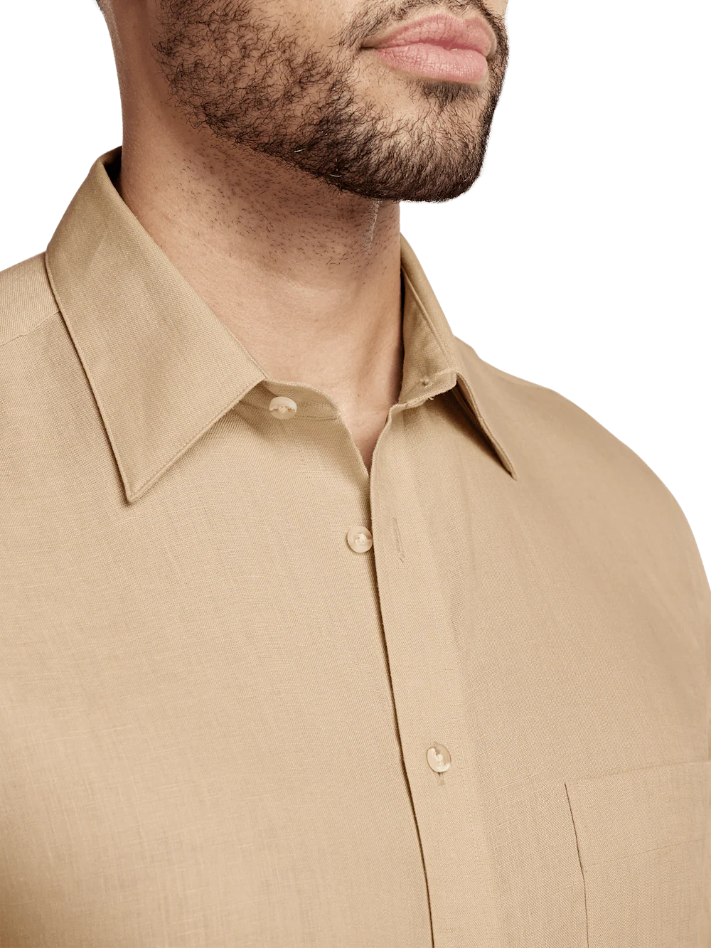 Linen Solid Casual Shirt - Tan - Image 3
