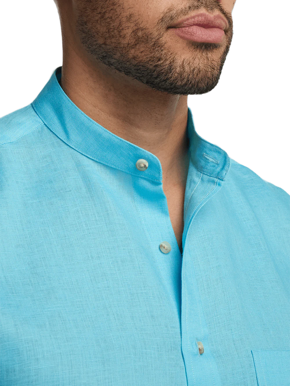 Linen Solid Casual Shirt - Aqua - Image 3