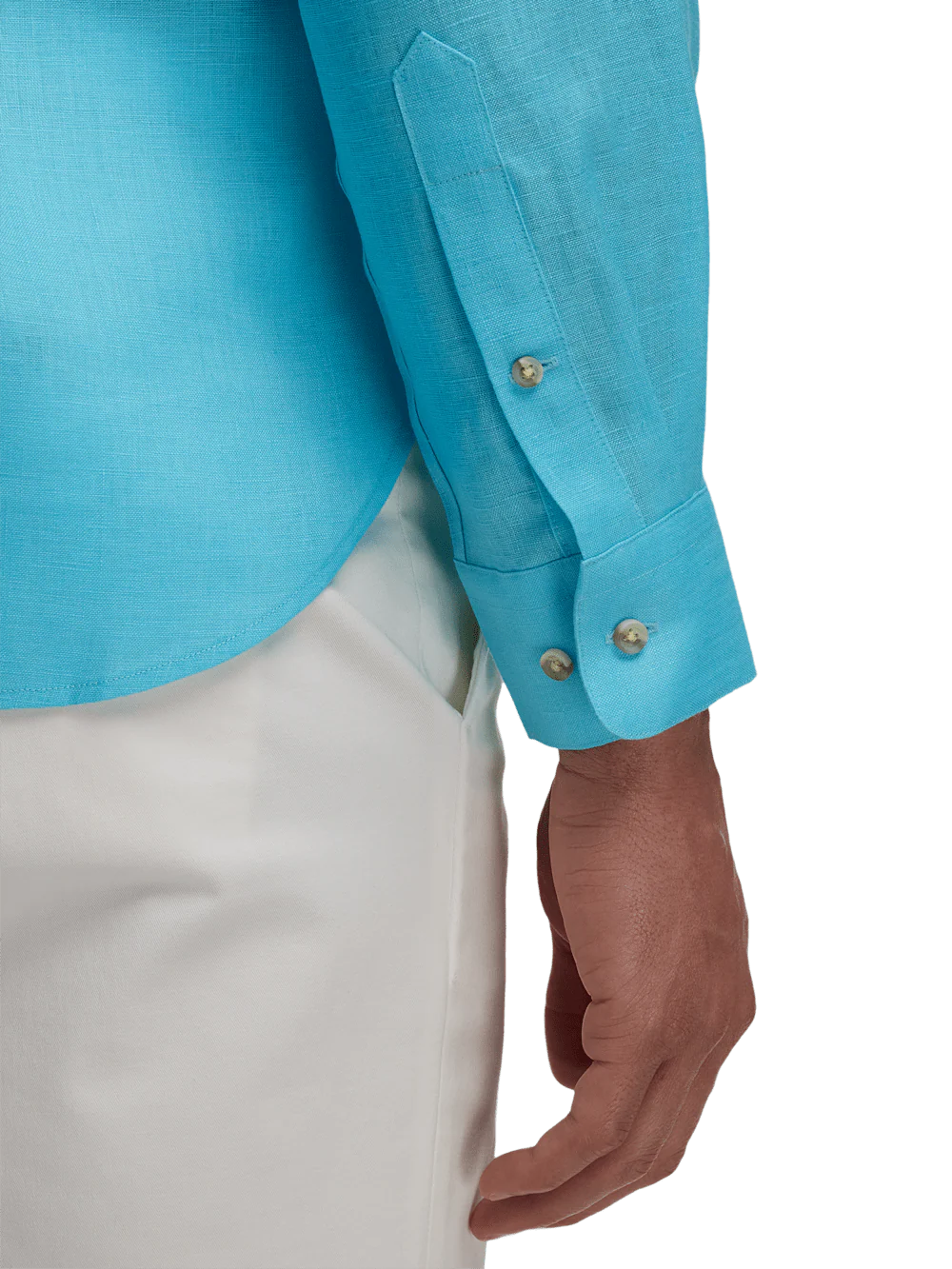 Linen Solid Casual Shirt - Aqua - Image 4