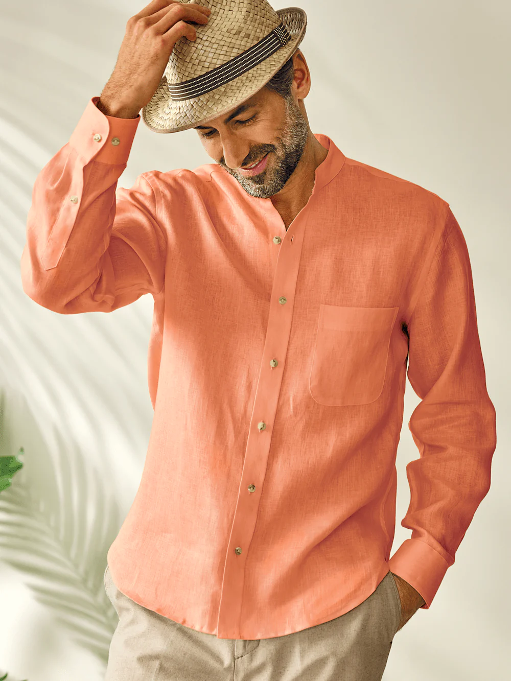 Linen Solid Casual Shirt - Coral - Image 8