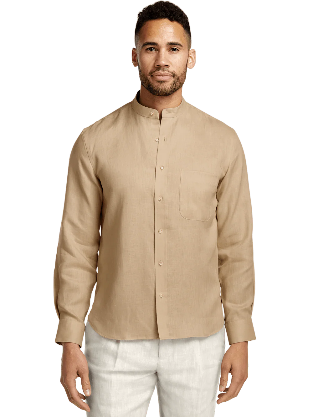 Linen Solid Casual Shirt - Tan - Image 2