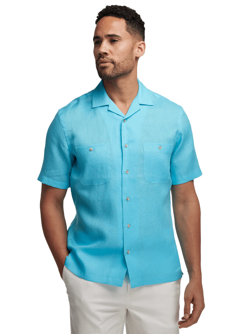 Linen Solid Casual Shirt - Aqua - Image 2