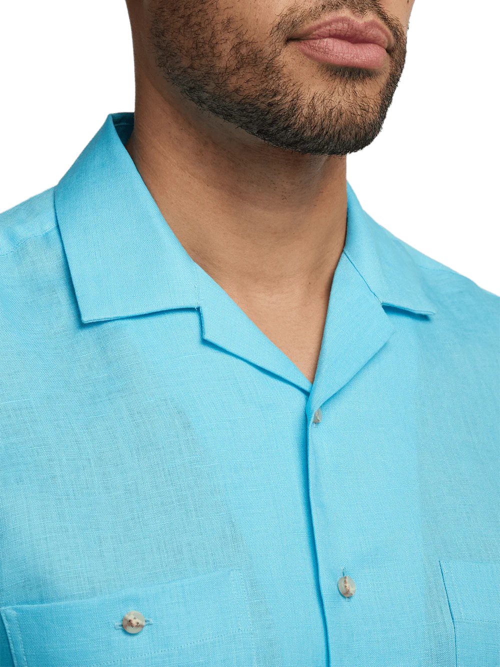 Linen Solid Casual Shirt - Aqua - Image 3