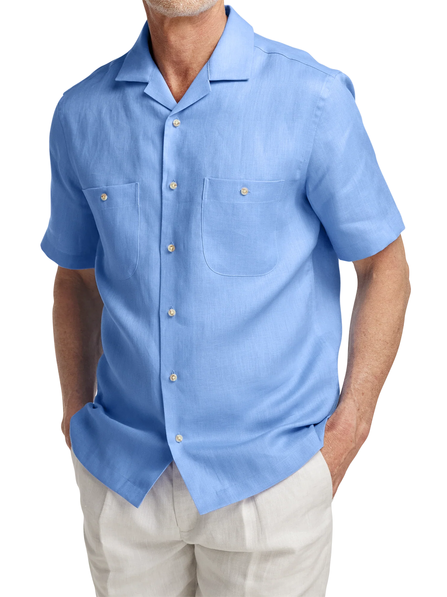 Linen Solid Casual Shirt - Light Blue - Image 2