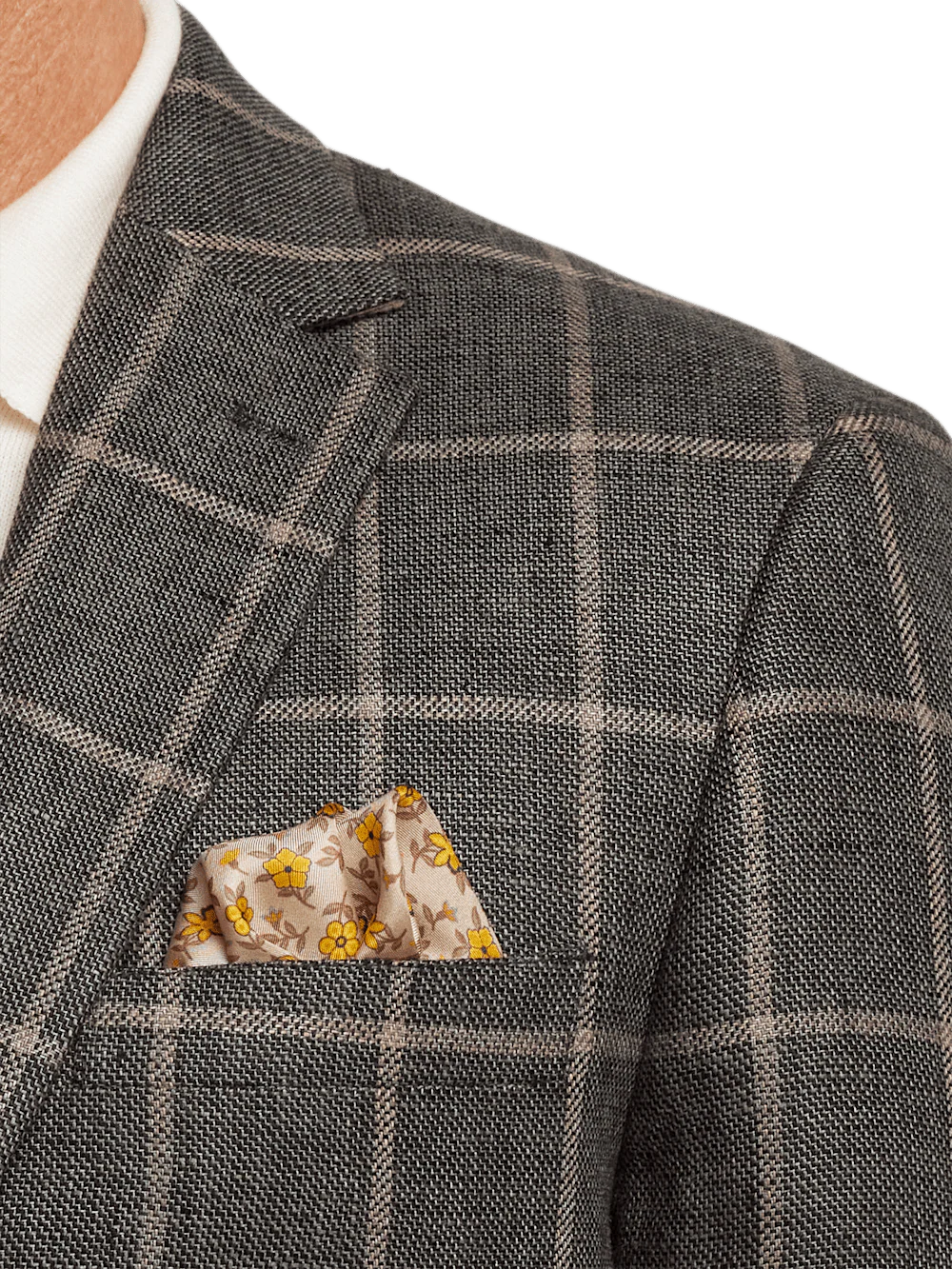 Linen Windowpane Single Breasted Notch Lapel Sport Coat - Charcoal - Image 6