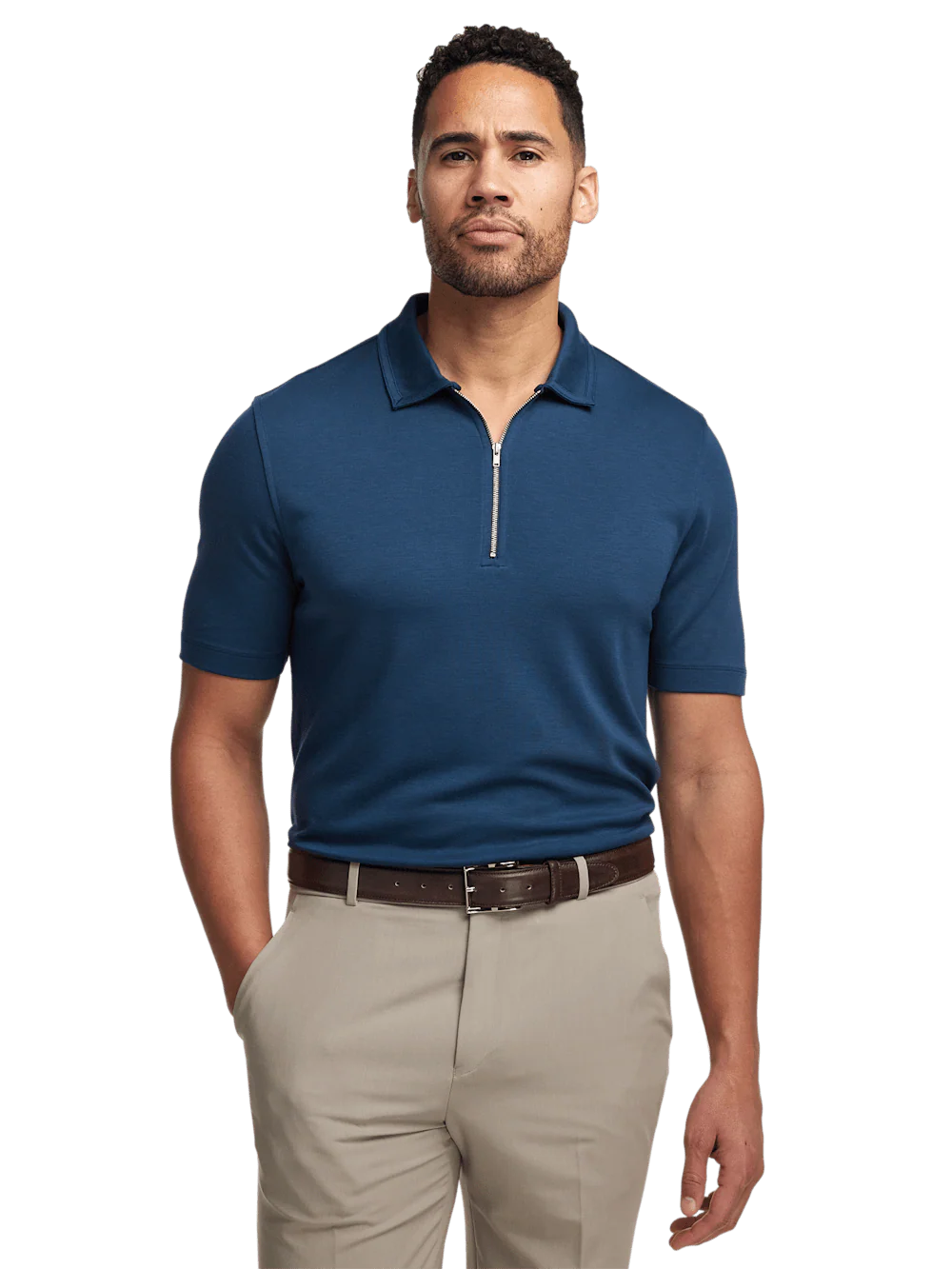 Lyocell Blend Quarter Zip Polo - Navy - Image 5